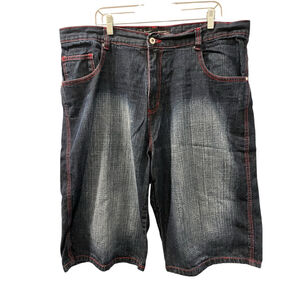 Southpole Vintage Red Stitched Baggy Denim Jean Shorts Size 40 Men's Dark Wash